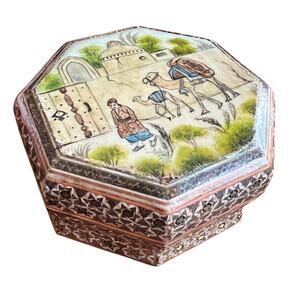 Vintage 50s Khatam Persian Inlaid Jewelry Trinket Box Micro Mosaic Marquetry